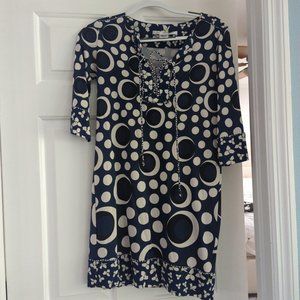 DVF blue and cream silk dress